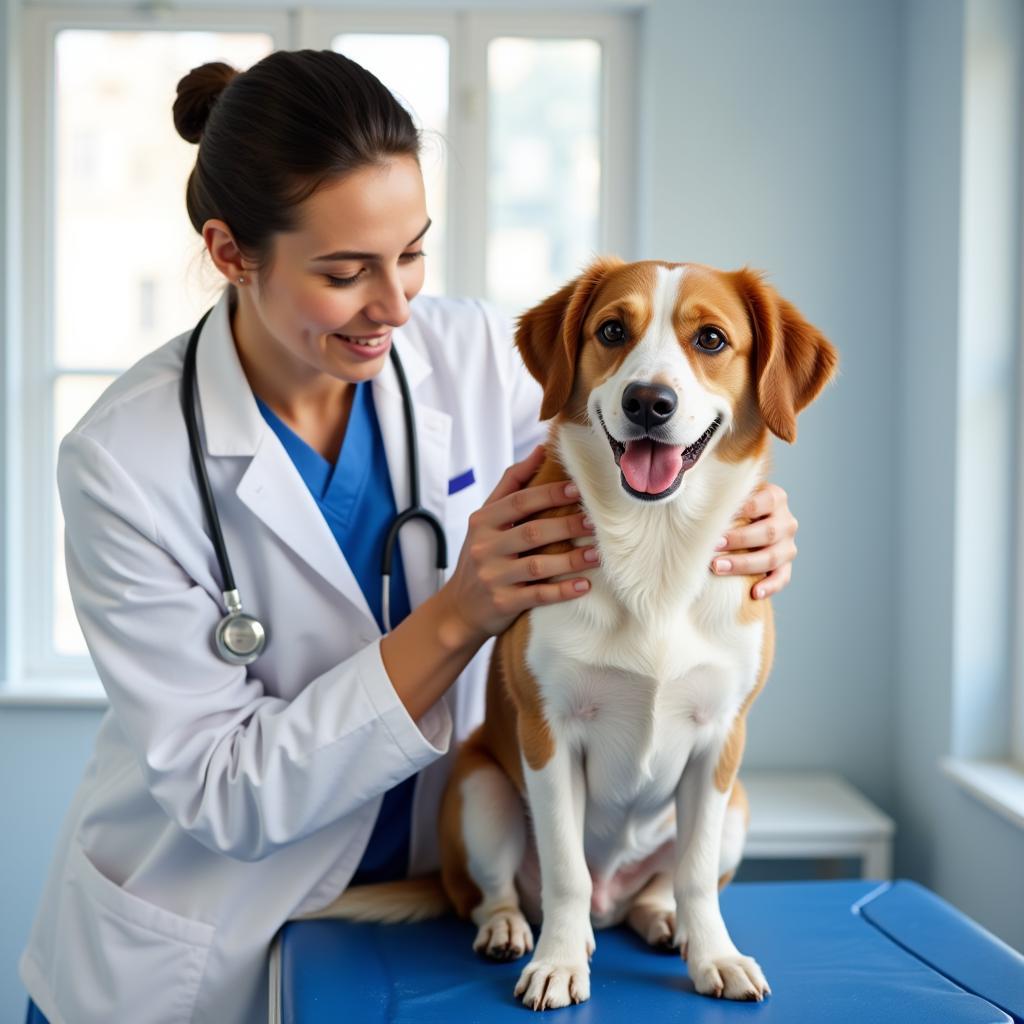 Veterinarian examining a dog at Elk Creek Animal Hospital