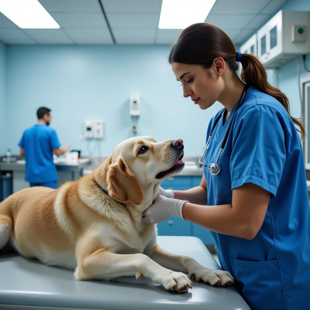 Veterinarian Examining Dog in Emergency Room