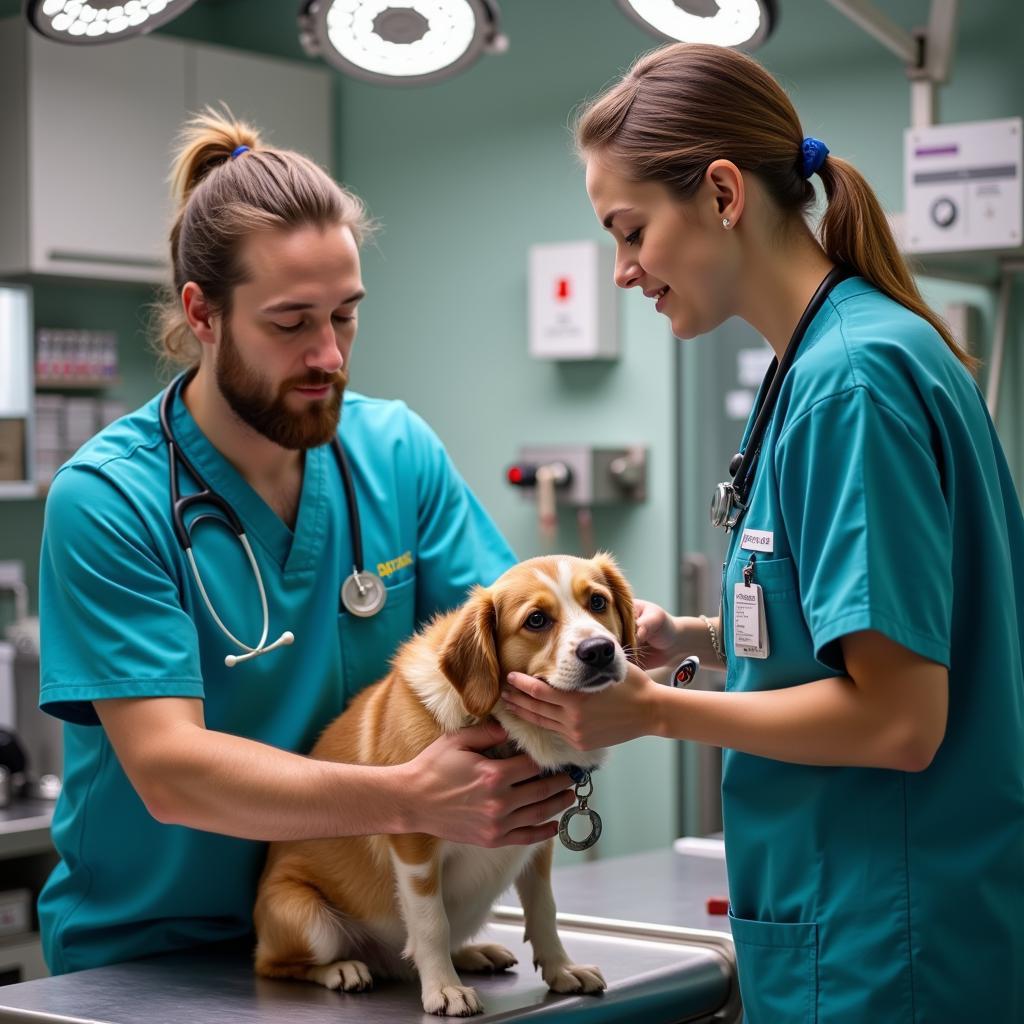 Veterinarian Examining Dog in Emergency Room