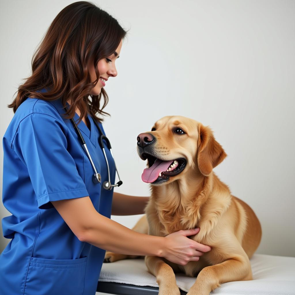 Veterinarian Providing Care to a Dog at an Enfield Animal Hospital 