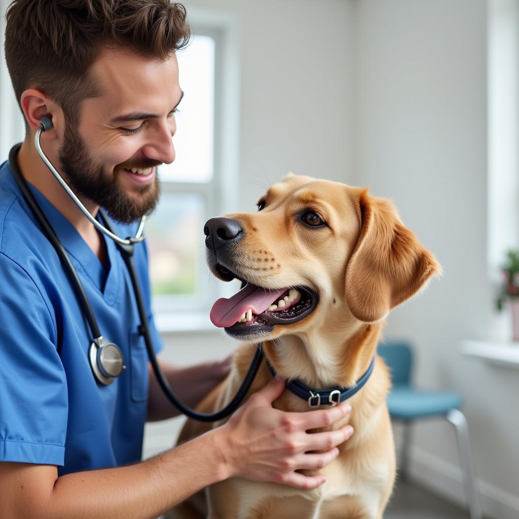 Experienced veterinarian examining a dog in Greeley