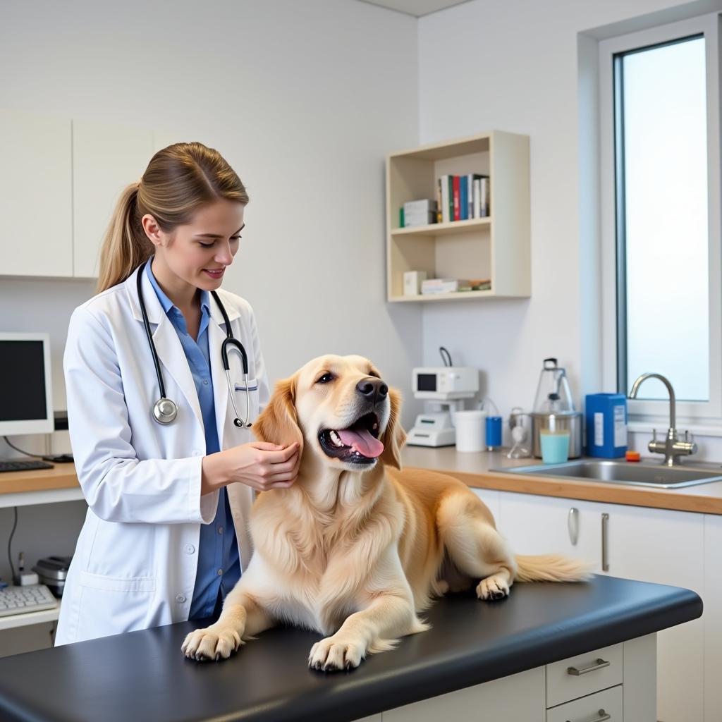 Experienced Veterinarian Examining a Dog in a Hilo Clinic