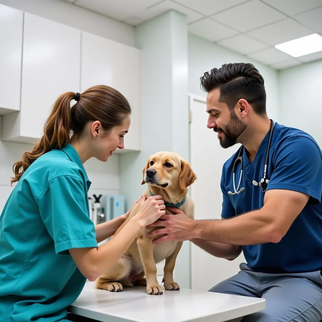 Veterinarian examining a dog during a check-up in Huntington, WV