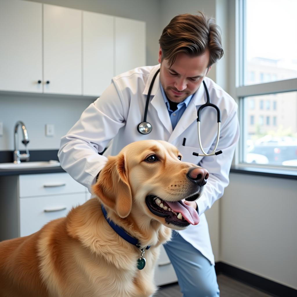 Veterinarian conducting a check-up on a dog