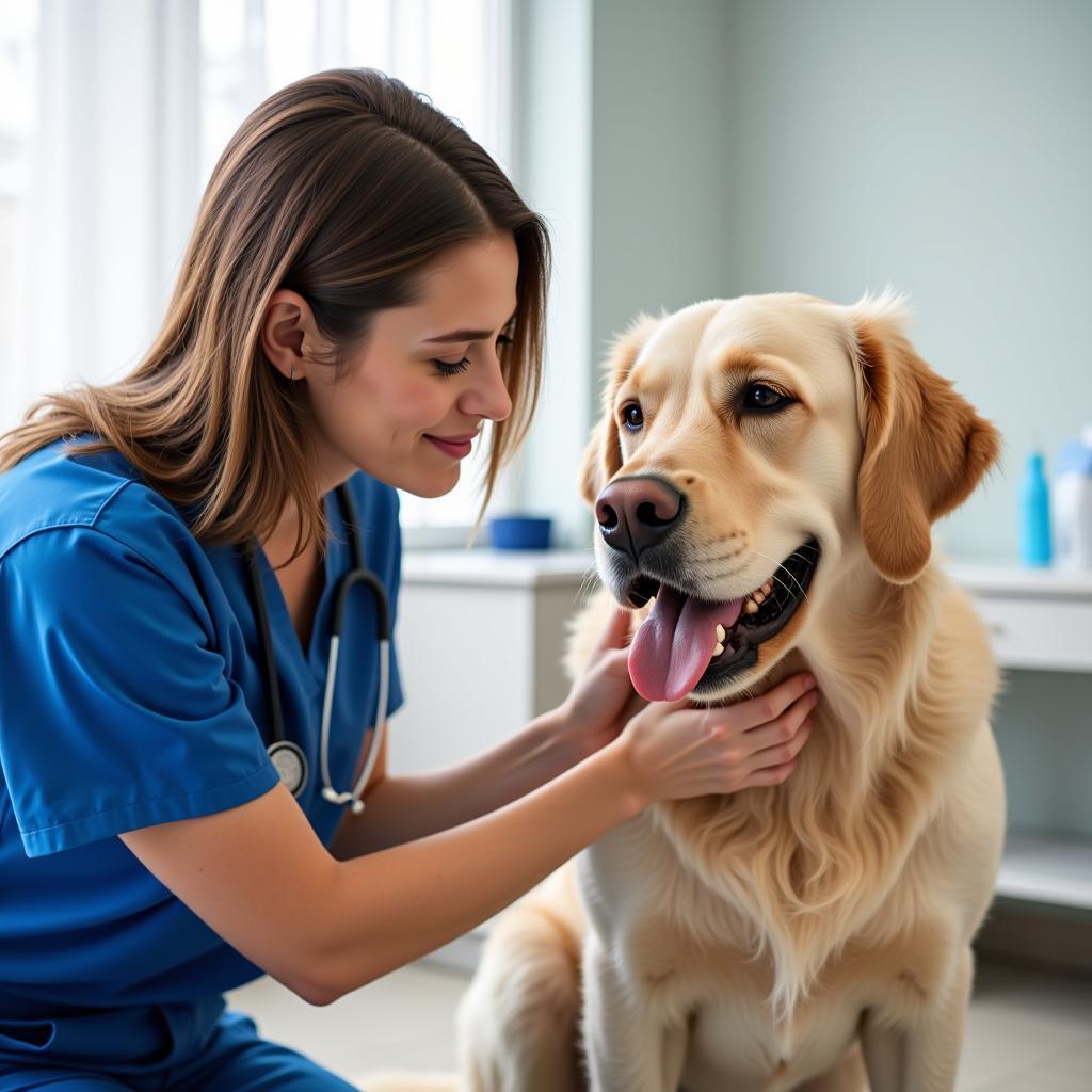 Veterinarian Examining Dog in Exam Room