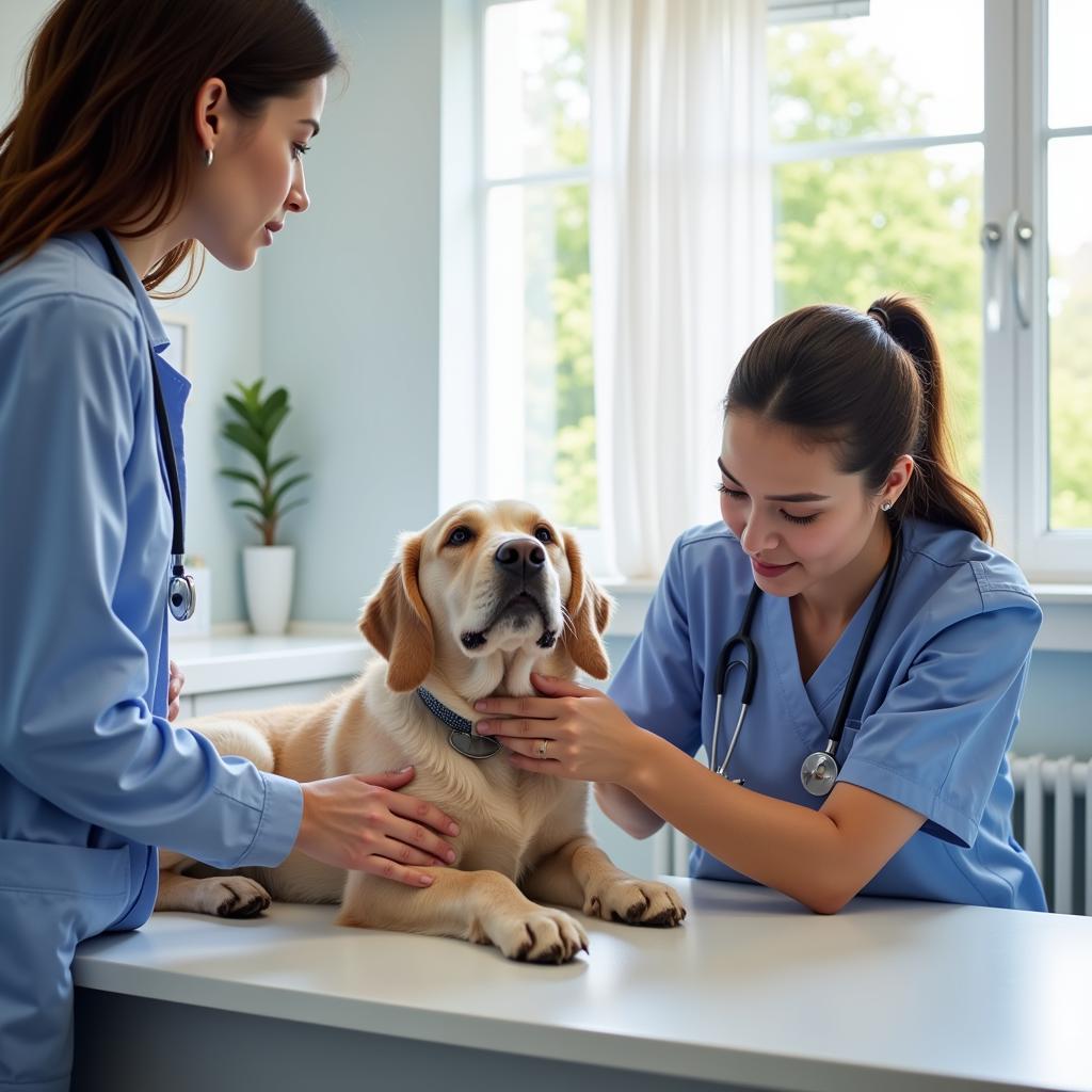 Veterinarian conducting a check-up on a dog