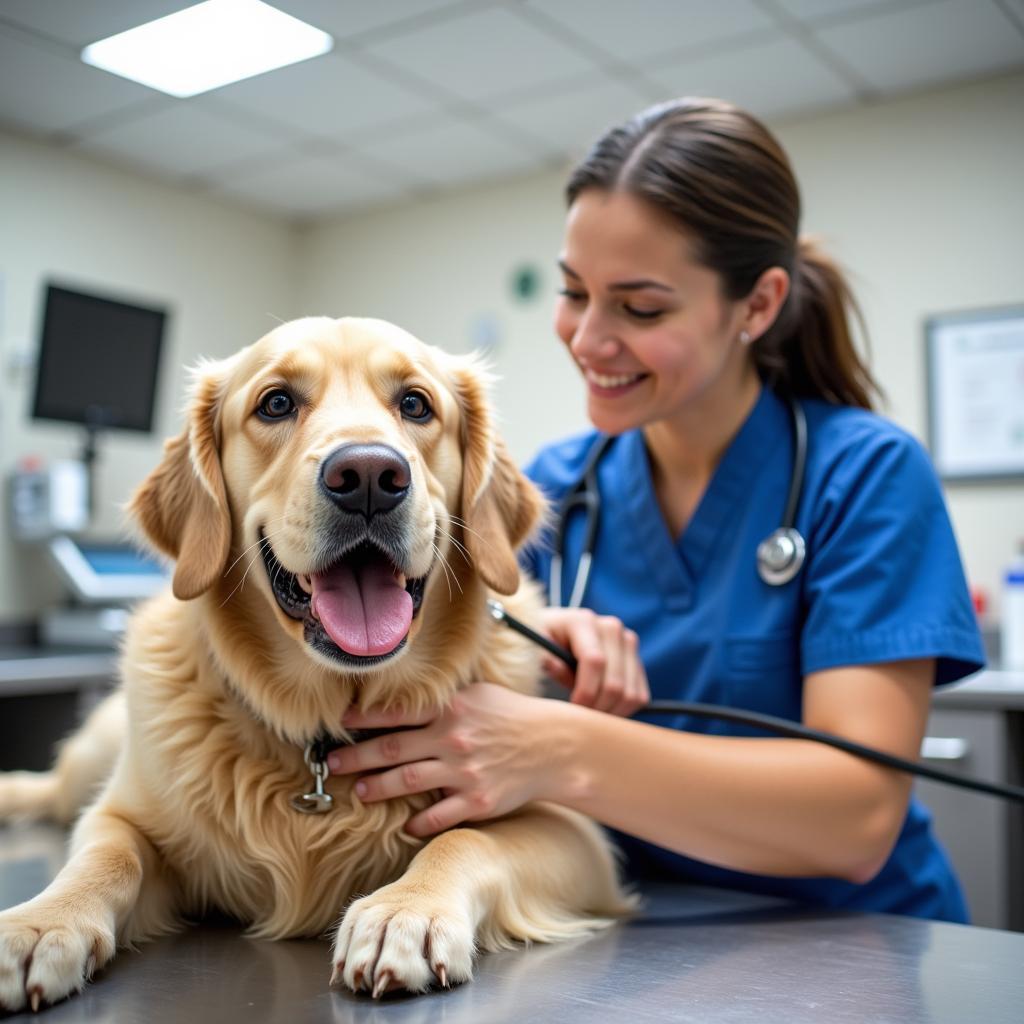 Veterinarian conducting a check-up on a dog in a Glove Cities vet clinic