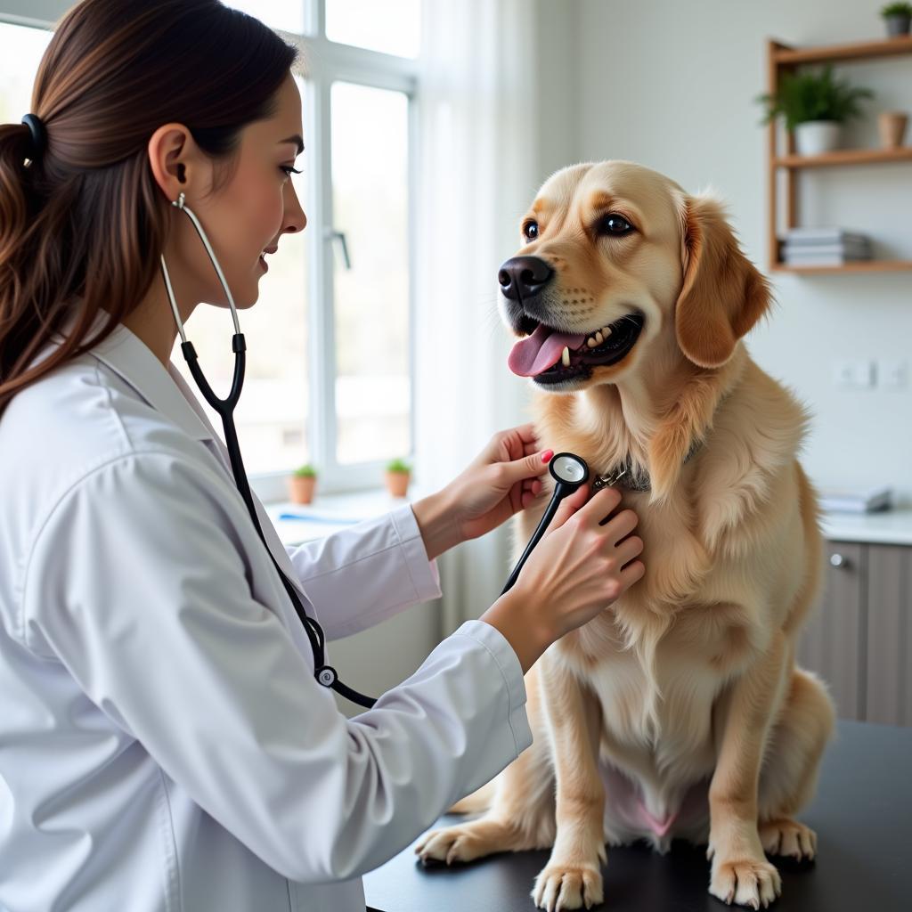 Veterinarian conducting a thorough examination on a dog at an animal hospital in Libertyville.