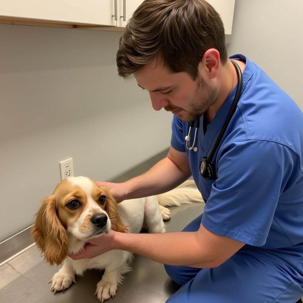 Veterinarian Examining a Dog in West Madison Boarding Facility