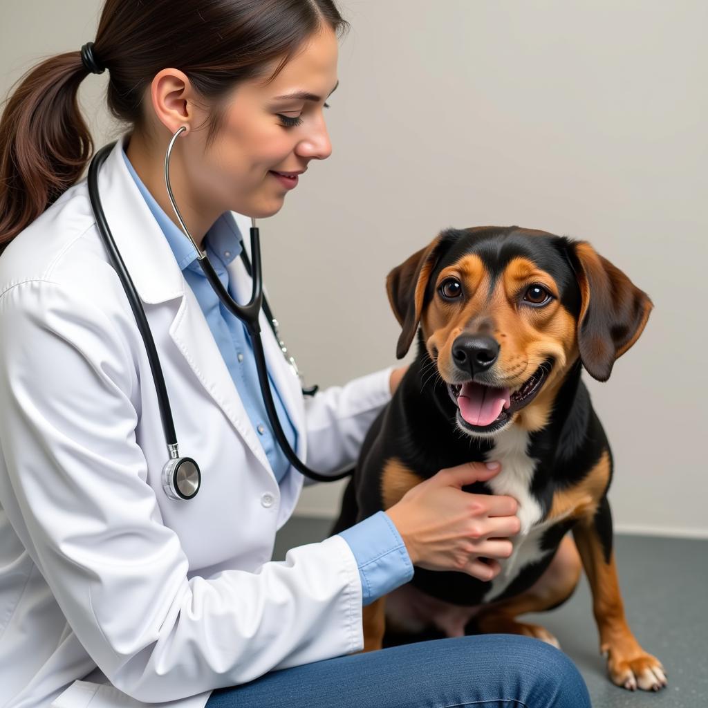 Experienced veterinarian conducting a check-up on a dog at a lake animal hospital near White Bear Lake.