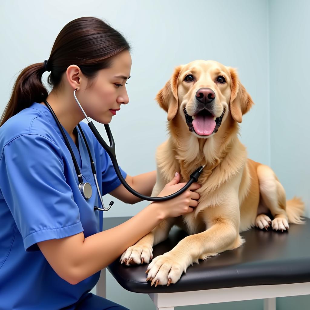 Veterinarian conducting a check-up on a dog