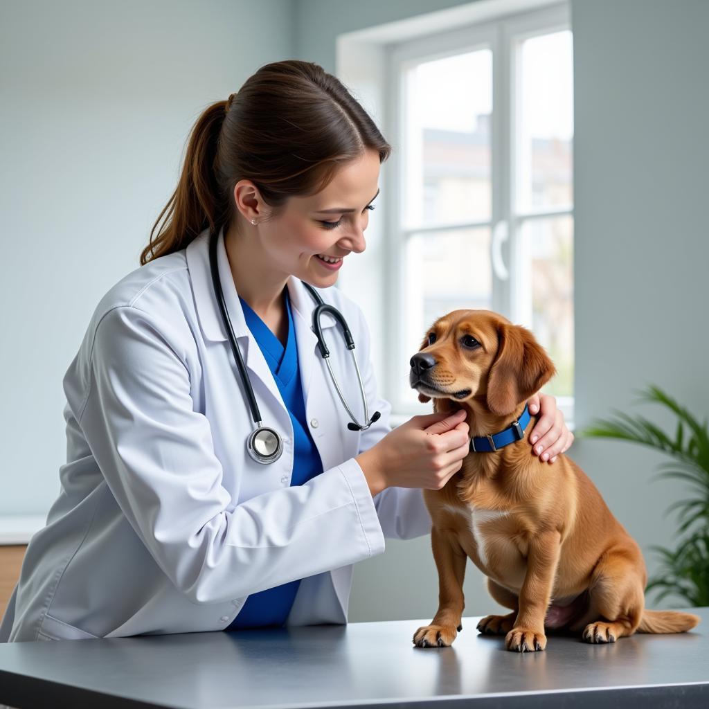 Experienced veterinarian conducting a thorough exam on a dog at Lefferts Animal Hospital