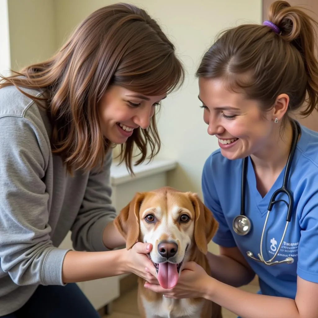 Veterinarian examining a dog at Minson Veterinary Hospital