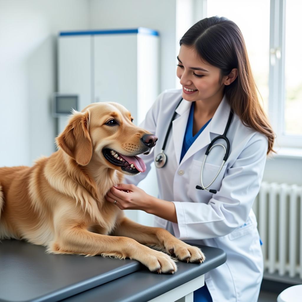 Veterinarian performing a check-up on a dog at Rhawnhurst Animal Hospital