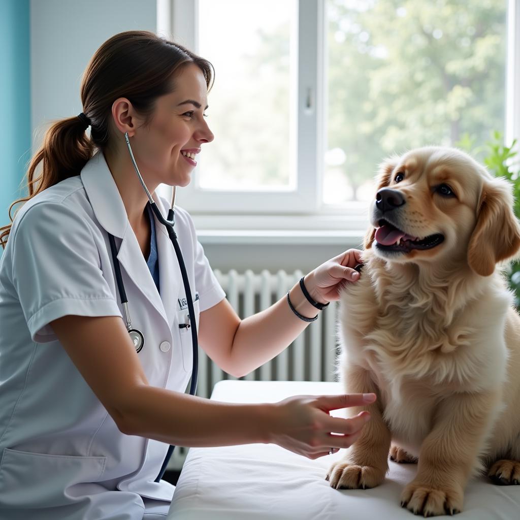 Veterinarian examining a dog in a sallisaw animal hospital