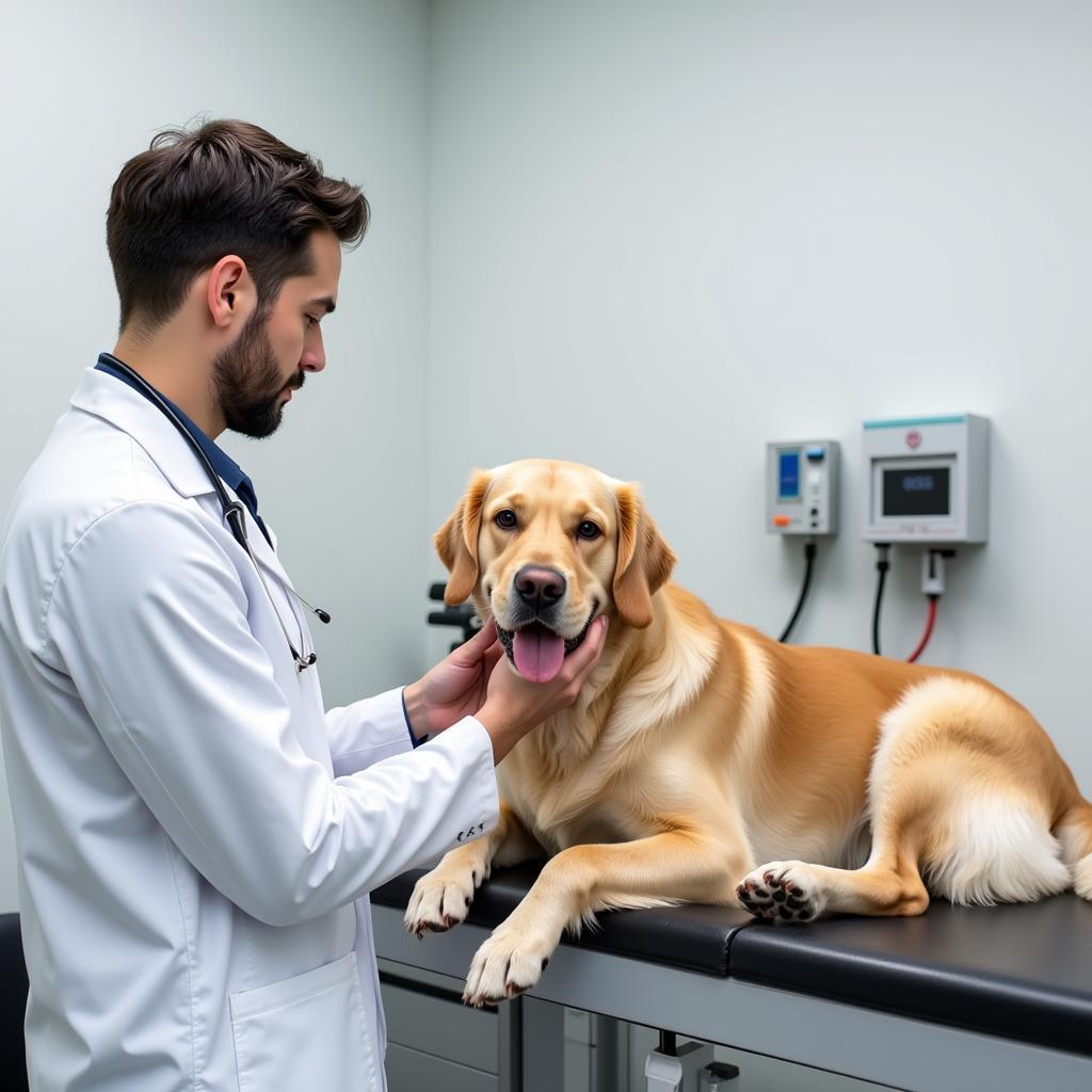 Veterinarian conducting a check-up on a dog in Sant Just Desvern