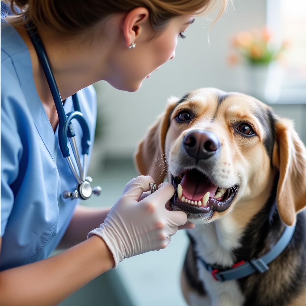 Veterinarian Performing Dental Exam on Dog