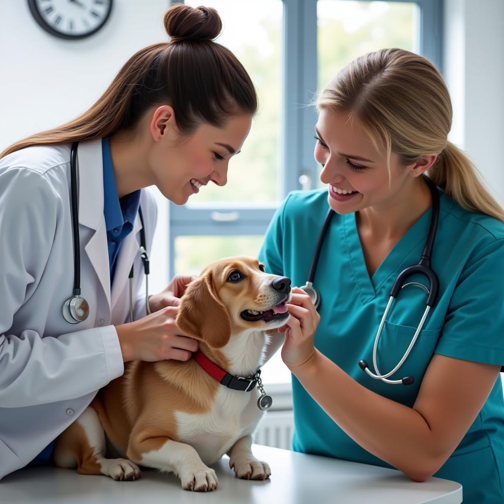 Veterinarian providing compassionate care to a dog