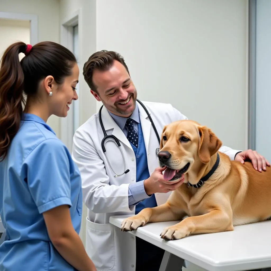 Veterinarian Examining Dog with a Stethoscope