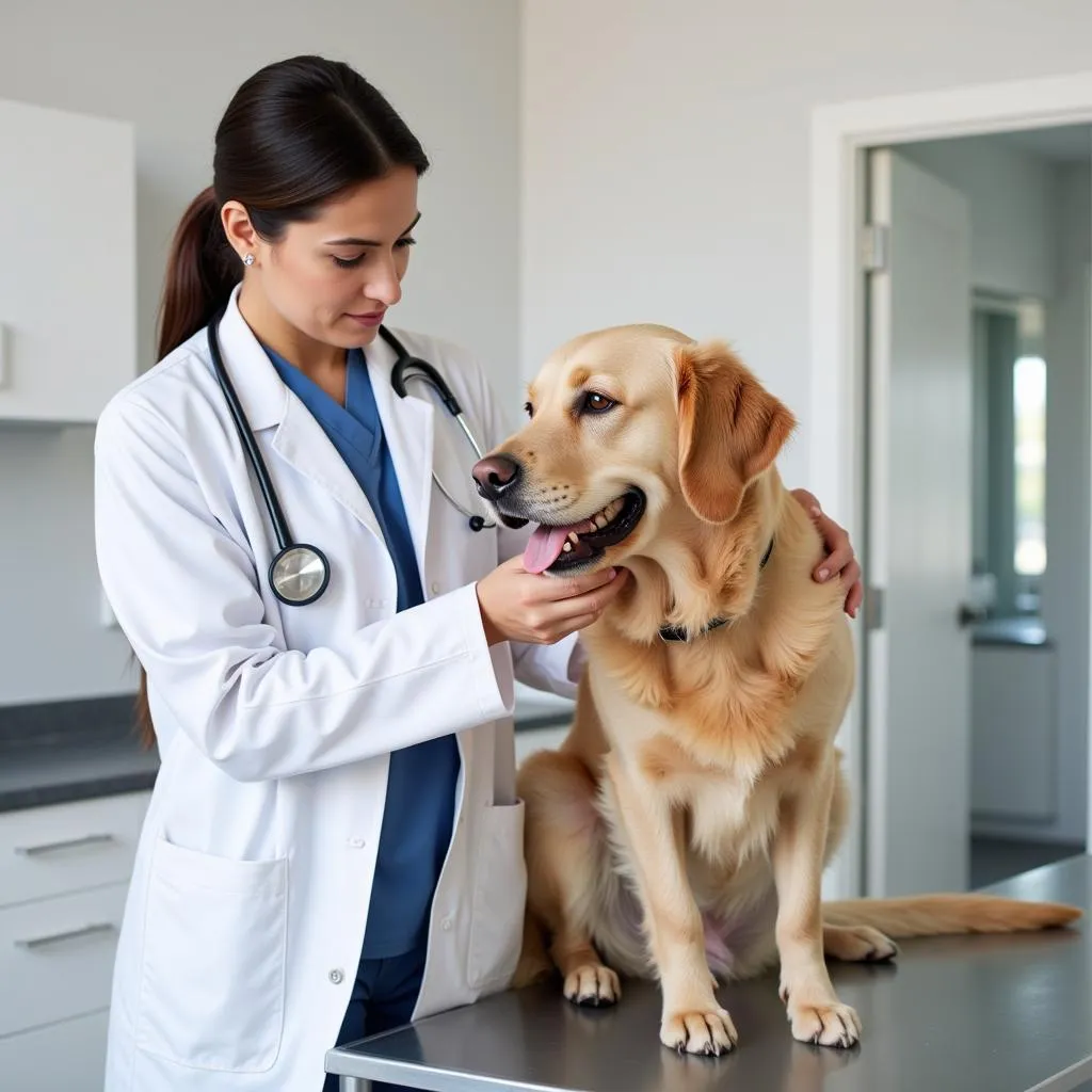 Veterinarian Examining Dog with Stethoscope