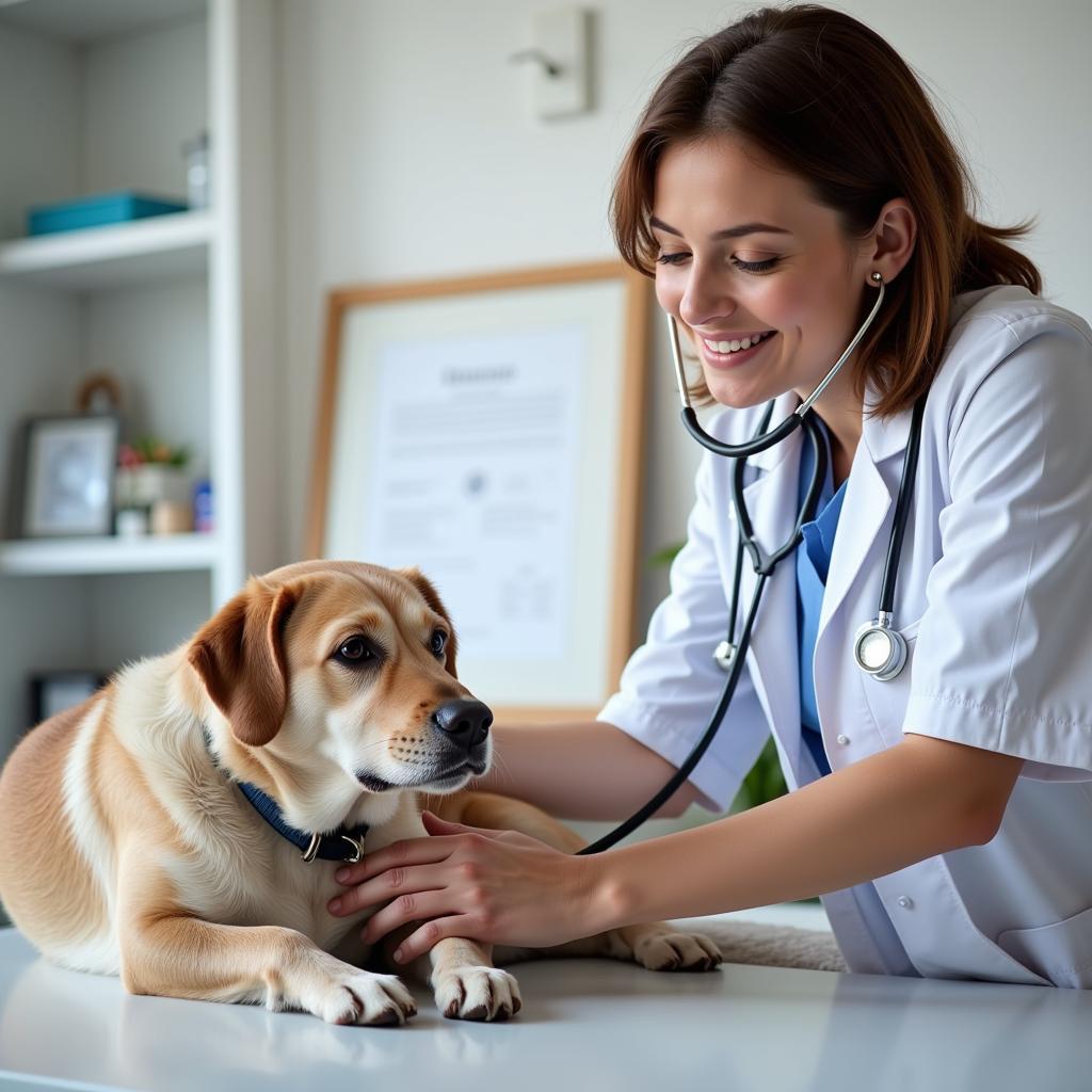 Veterinarian examining a senior dog at Sodus Vet Hospital