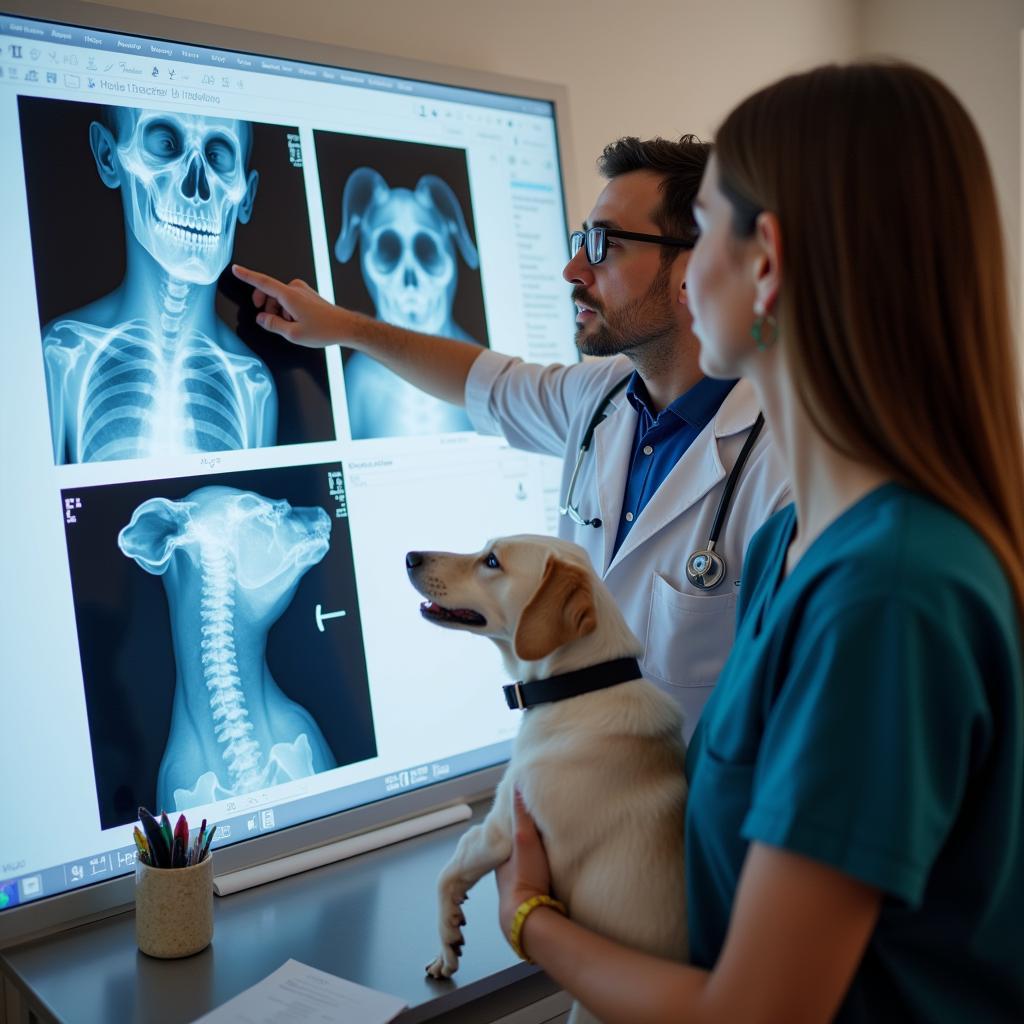 Veterinarian Explaining X-ray to Client