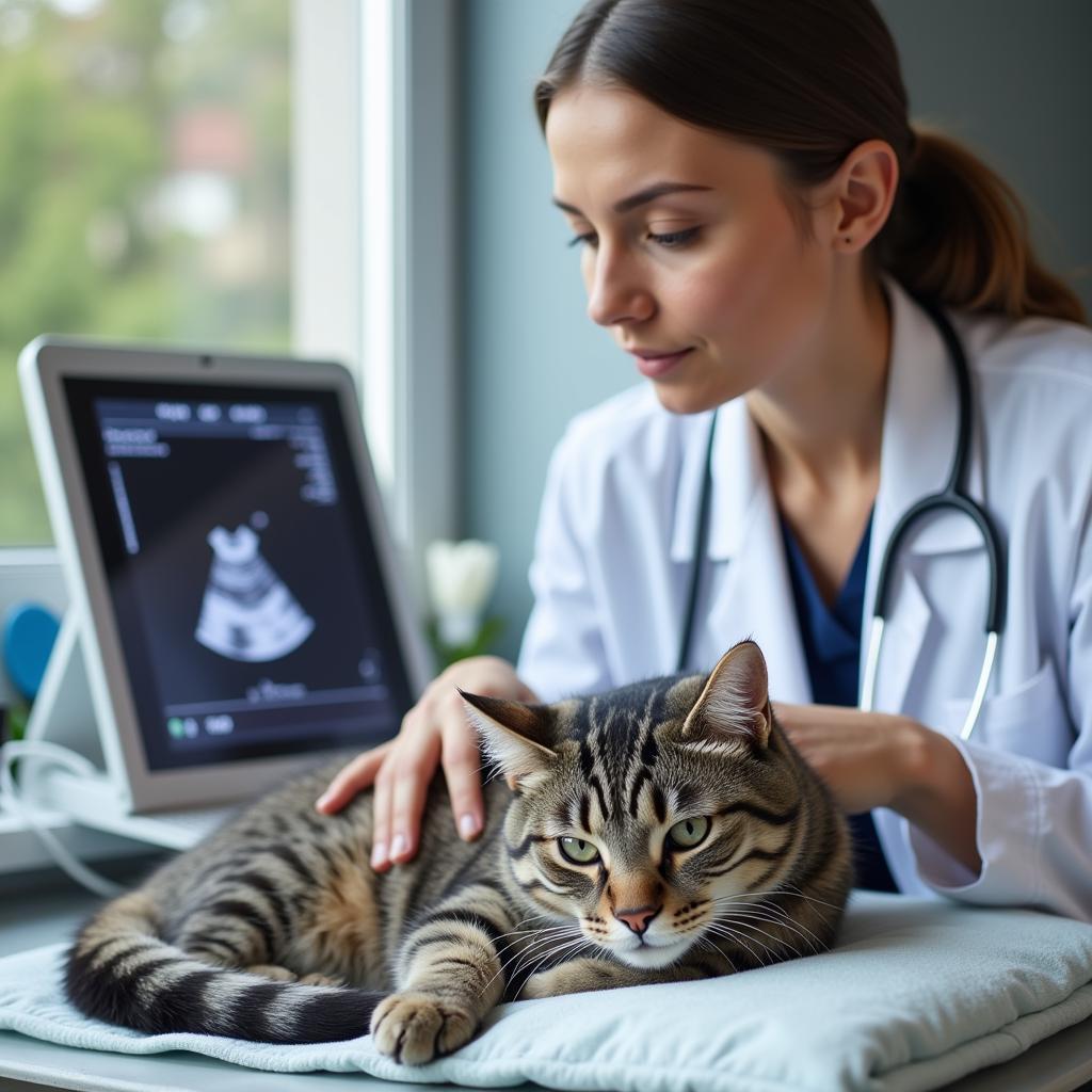 Veterinarian Performing Ultrasound on a Cat