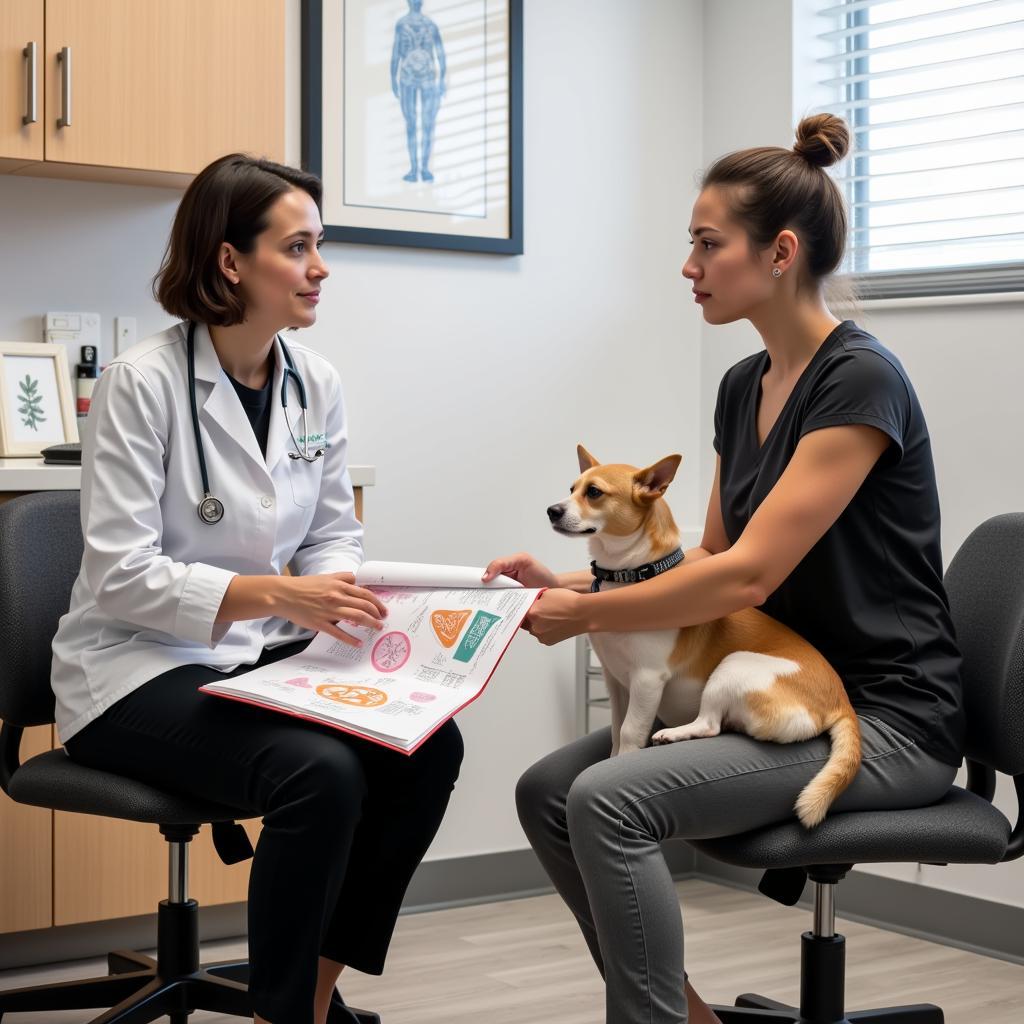 Veterinarian discussing treatment options with a pet owner