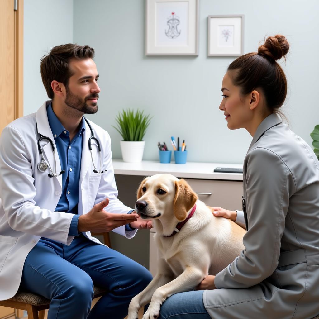 Veterinarian discussing treatment options with a pet owner.