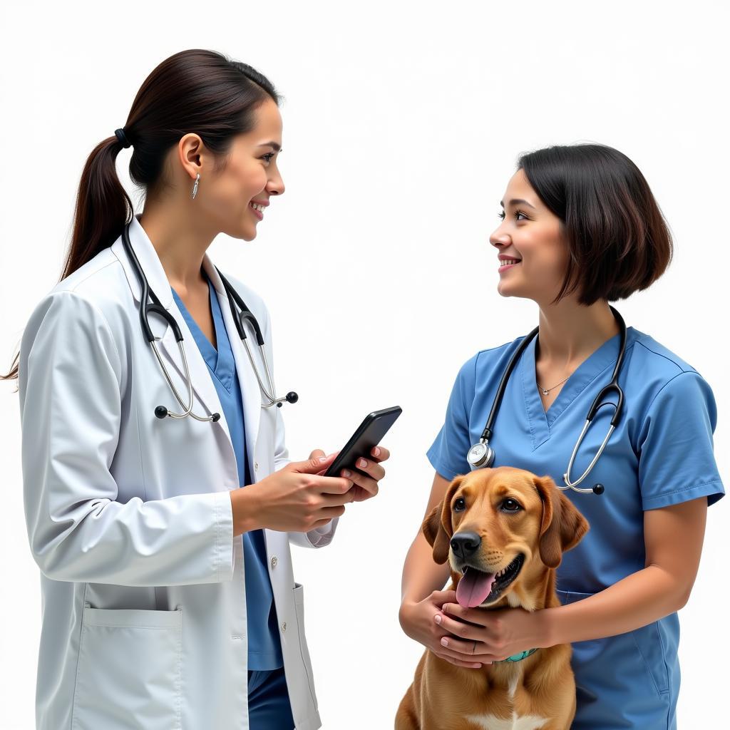 Veterinarian discussing a pet's health with their owners