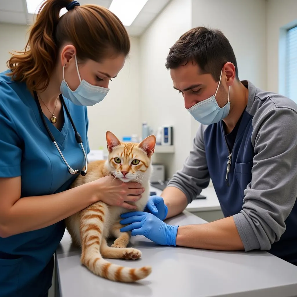 Veterinarian administering a vaccine to a cat in Huntington, WV