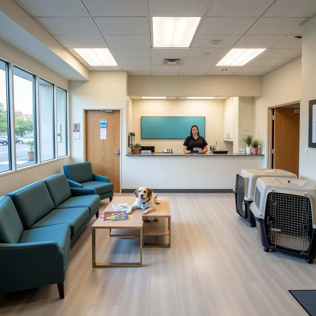 Clean and welcoming reception area of a veterinary hospital