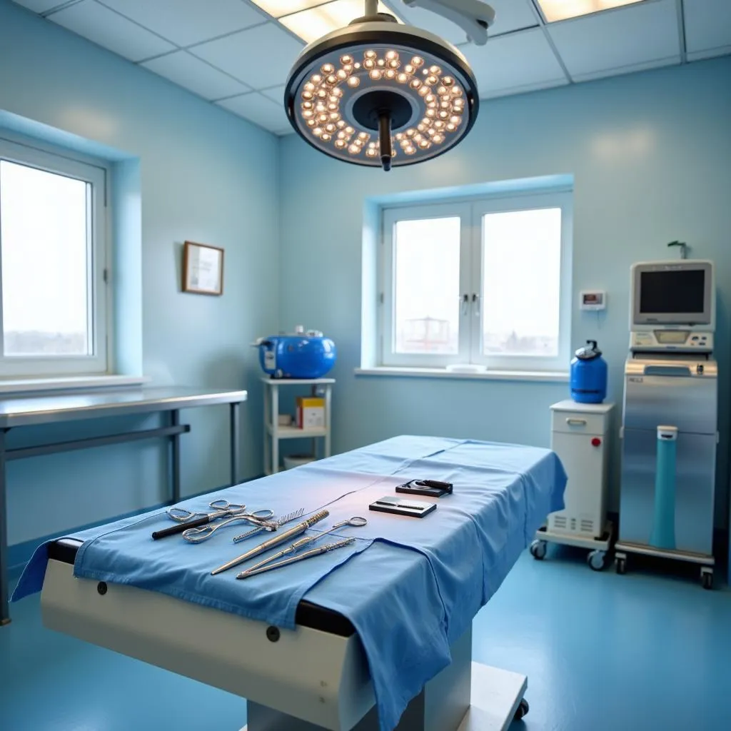 Veterinary operating room equipped with modern surgical instruments