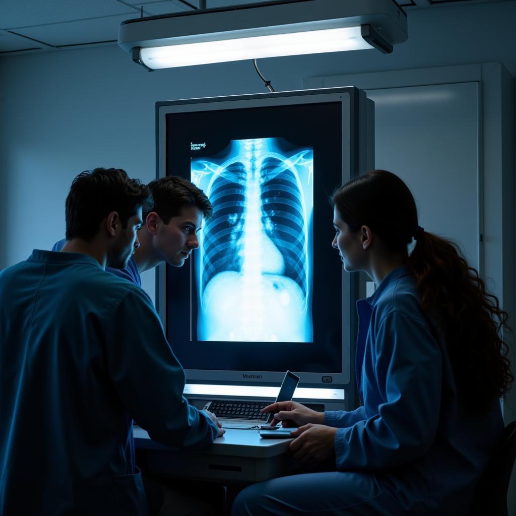 Veterinary team collaborating on a pet's x-ray in Lake Orion