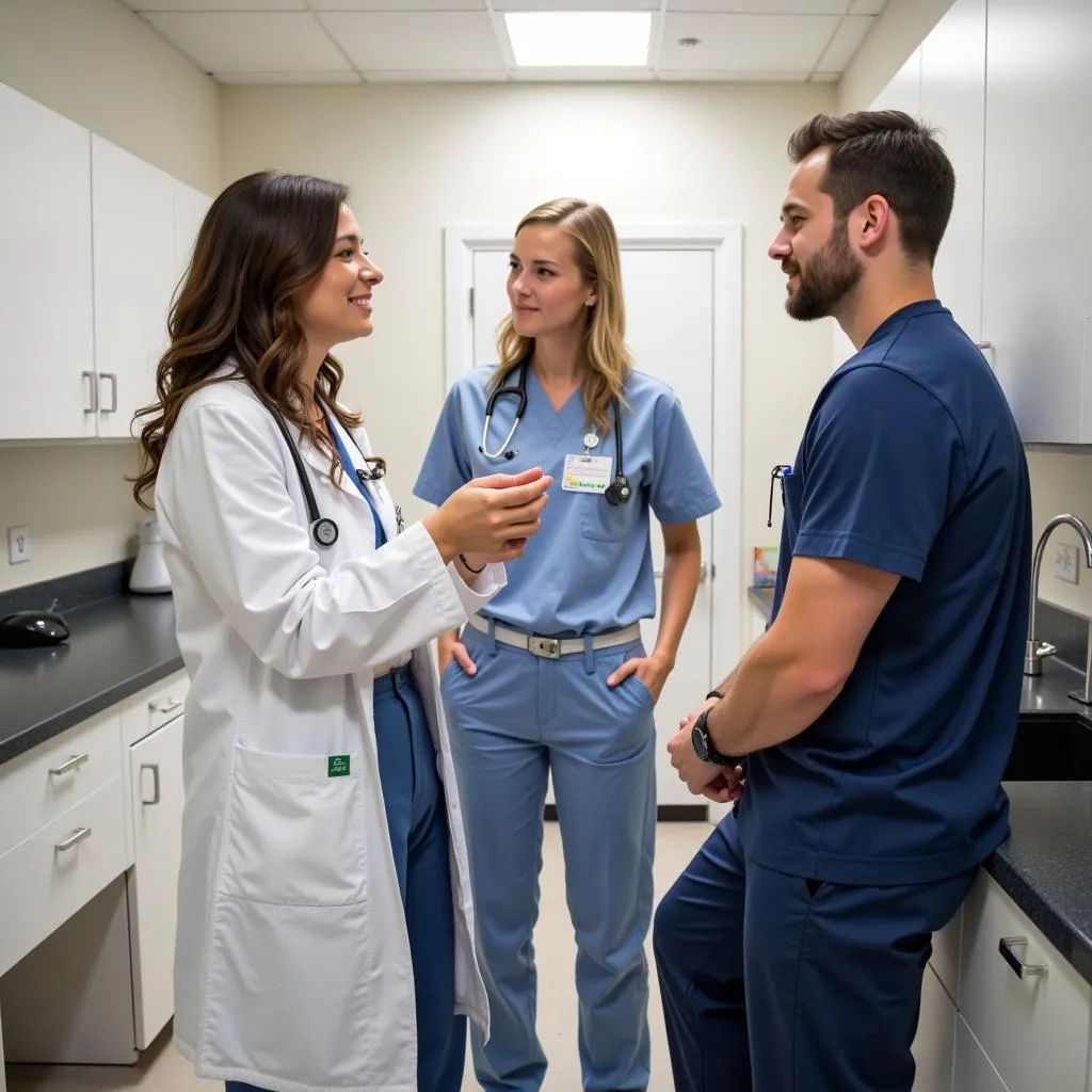 Veterinary team discussing a treatment plan with a pet owner