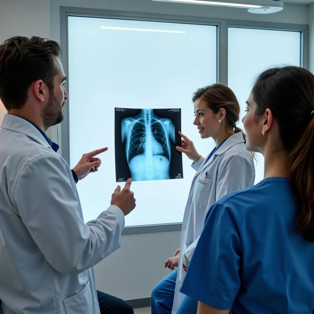 Veterinary team discussing x-ray in a Palm Beach animal hospital