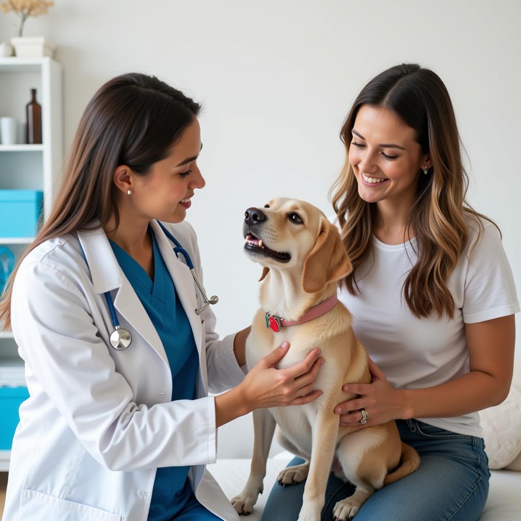 Veterinarian Examining a Dog with an Owner