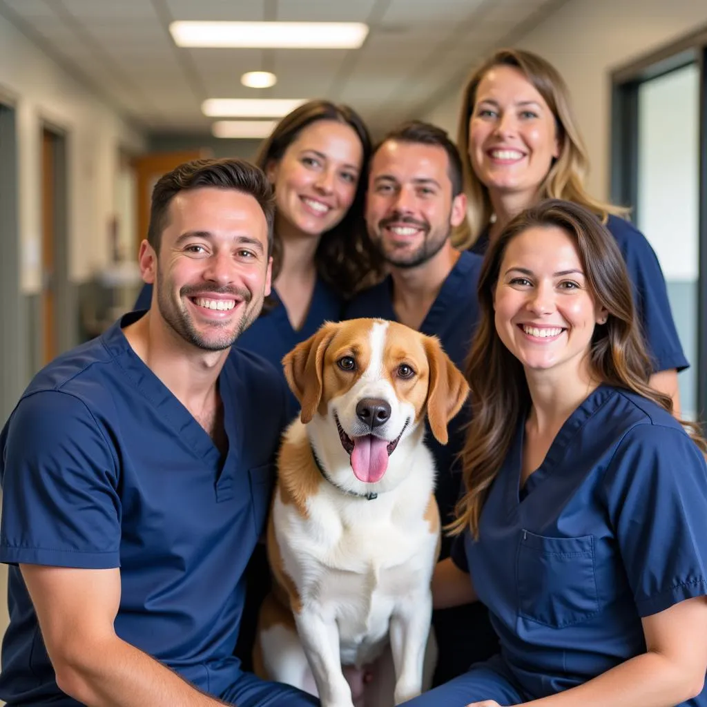 Smiling veterinary team at Grundy Animal Hospital