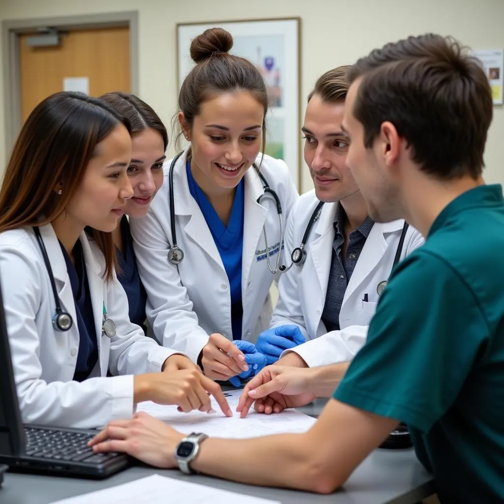 Veterinary team meeting to discuss patient care