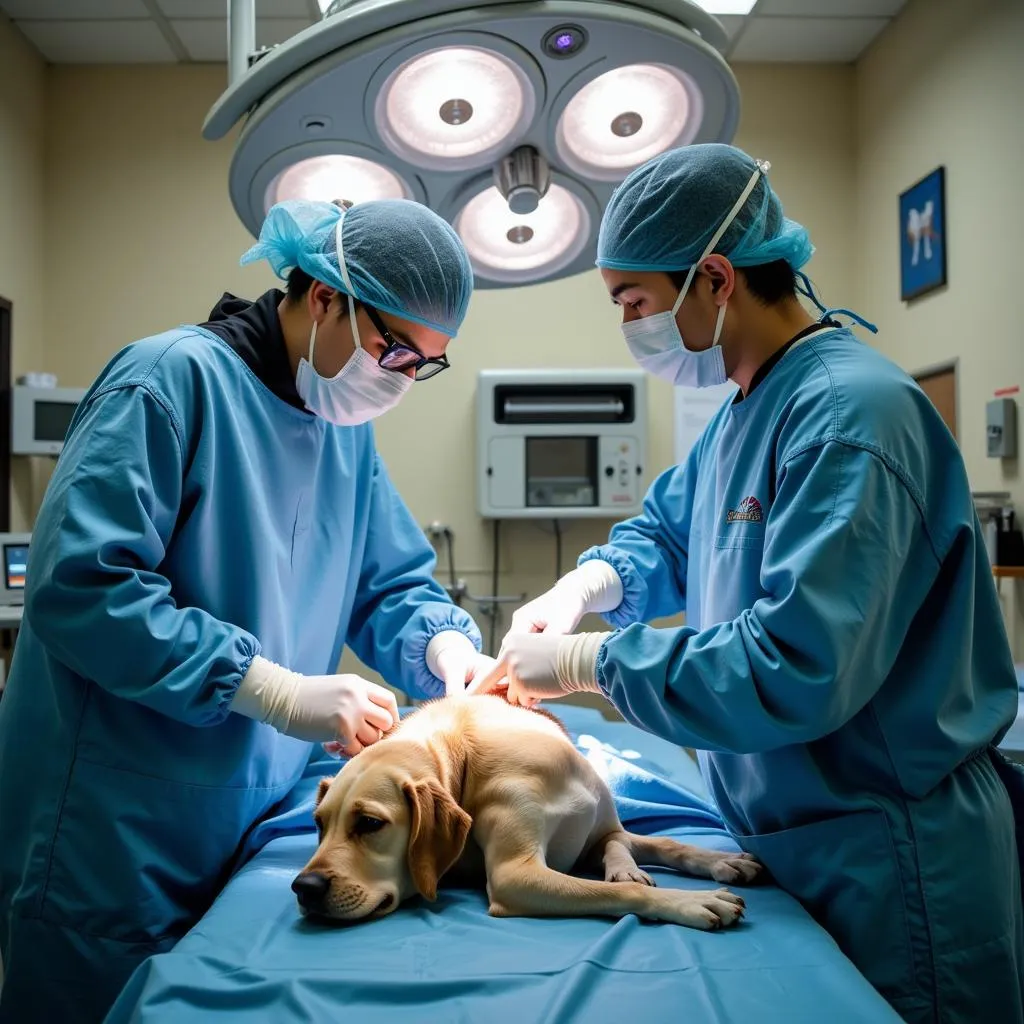 Surgical Team Operating on a Dog