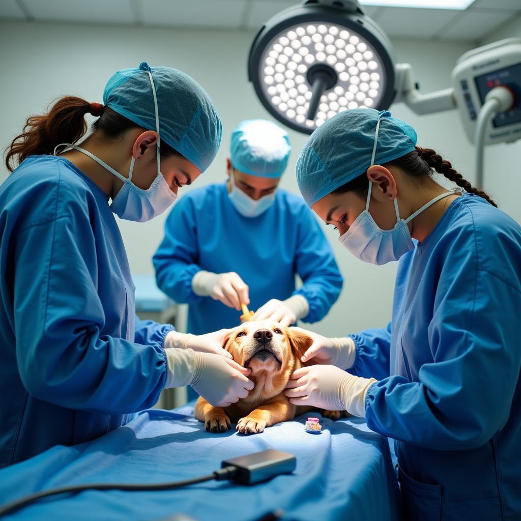 Veterinary Team Performing Surgery on Dog