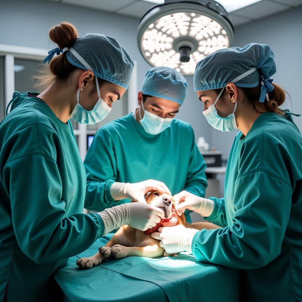 Veterinary Team Performing Surgery on Dog 