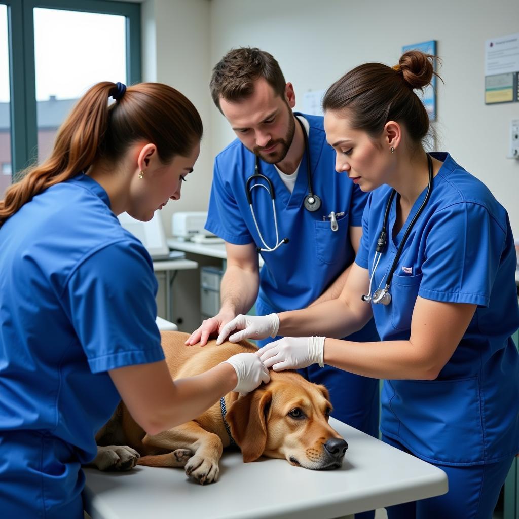 Veterinary Team Working to Stabilize a Dog