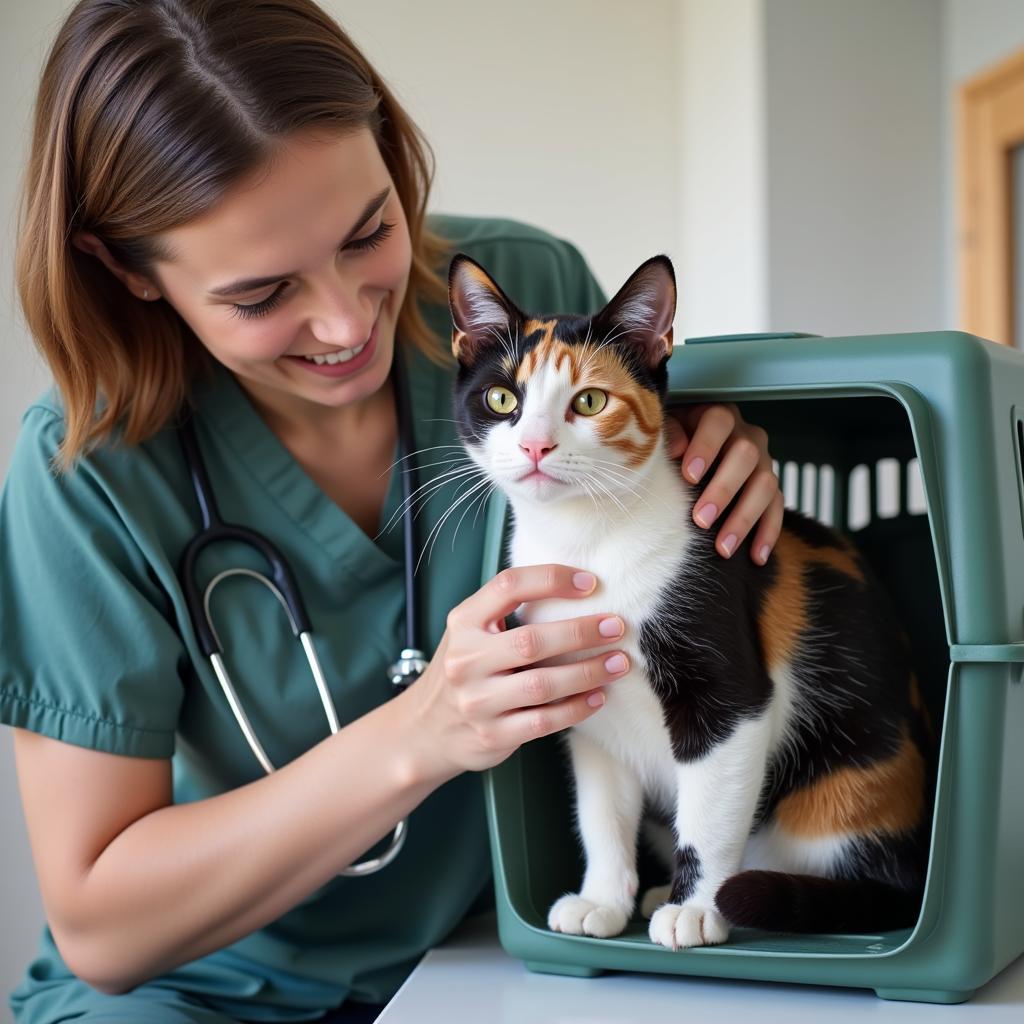 Veterinary Technician Comforting a Cat