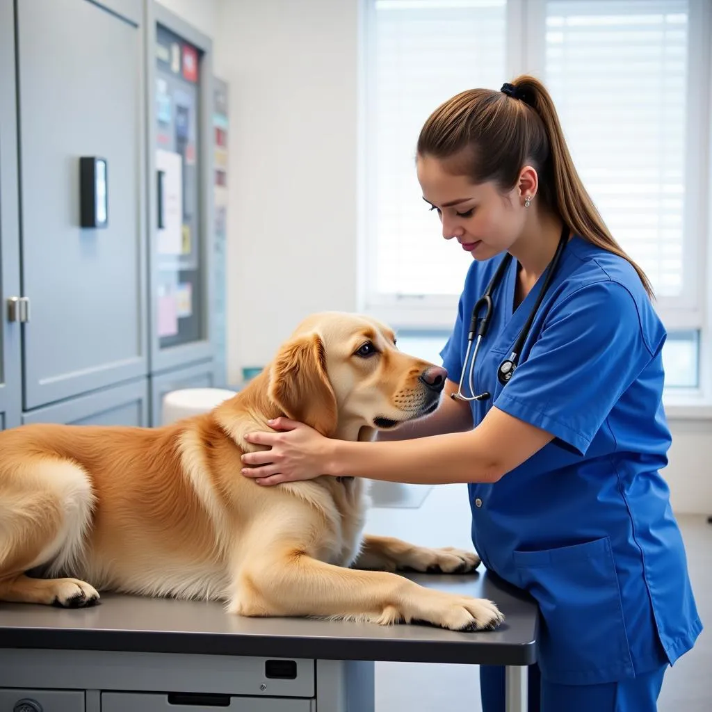 Veterinarian examining a dog during a wellness checkup