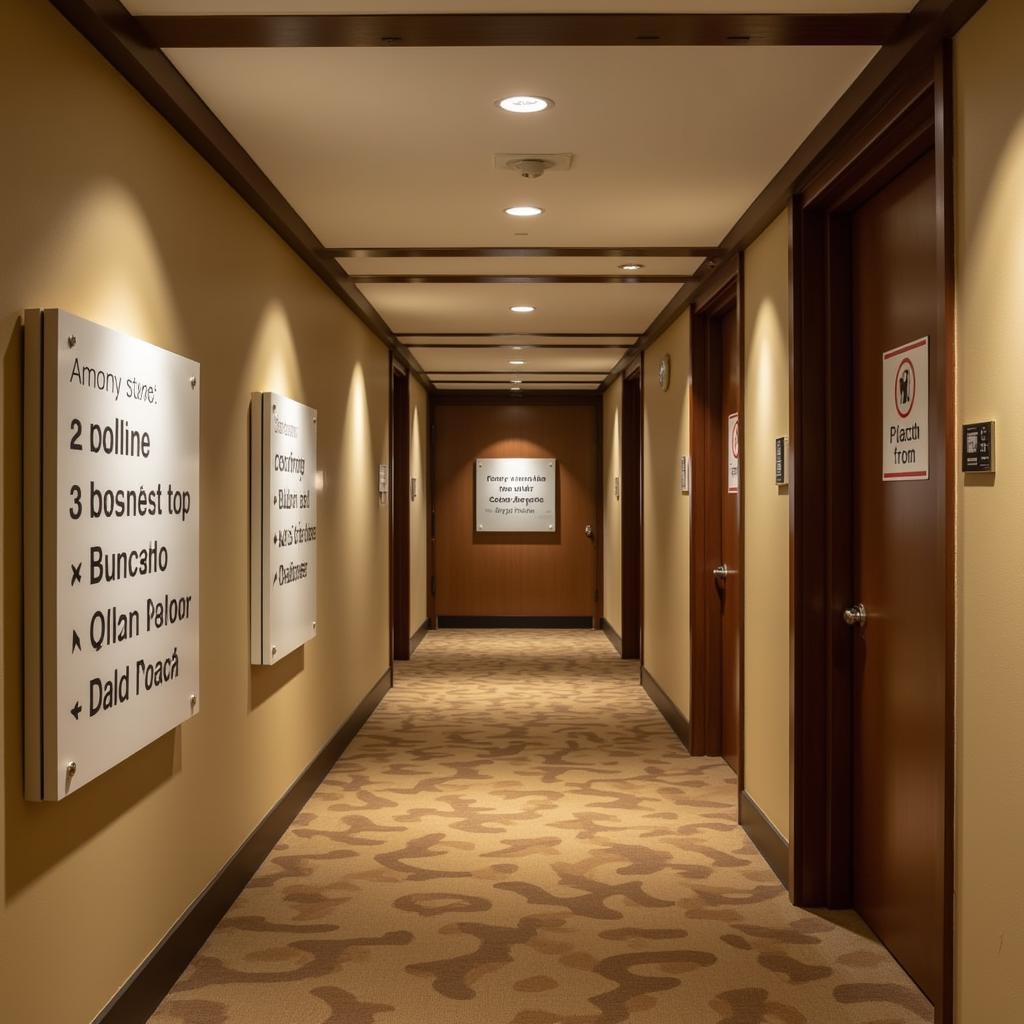 Clear Wayfinding Signage in Hotel Corridor