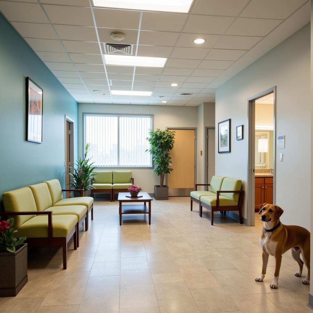 Clean and modern waiting room of an animal hospital