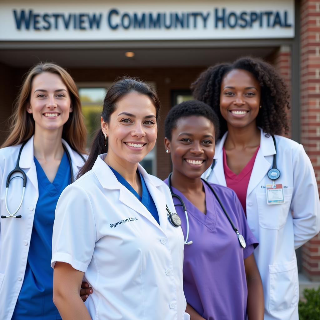 A diverse team of medical professionals at Westview Community Hospital