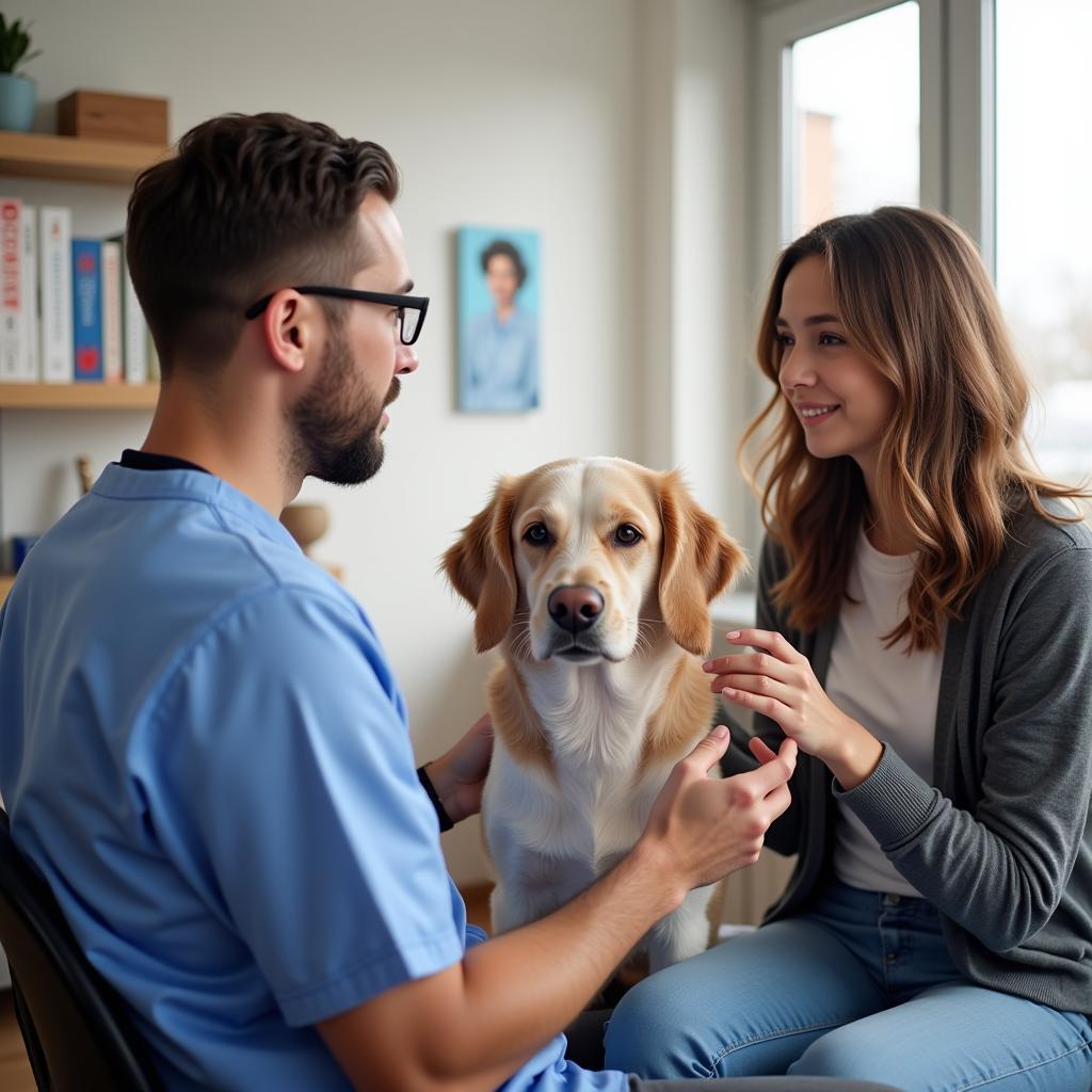 Veterinarian Explaining Treatment Options to a Concerned Pet Owner in Wintersville