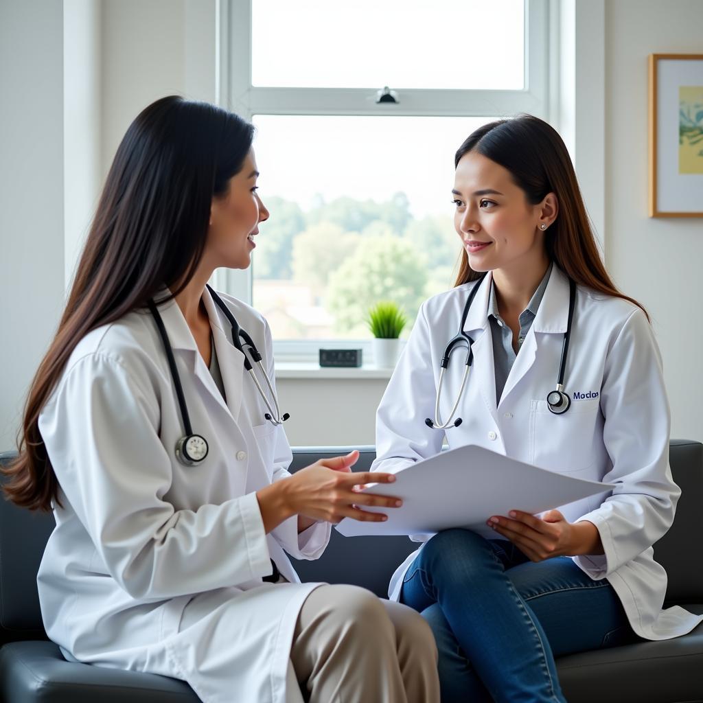 Woman discussing healthcare options with doctor